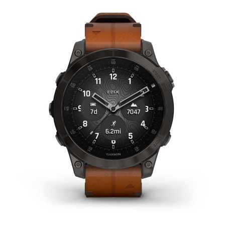 Garmin Epix Sapphire - Black Titanium With Chestnut Leather Band